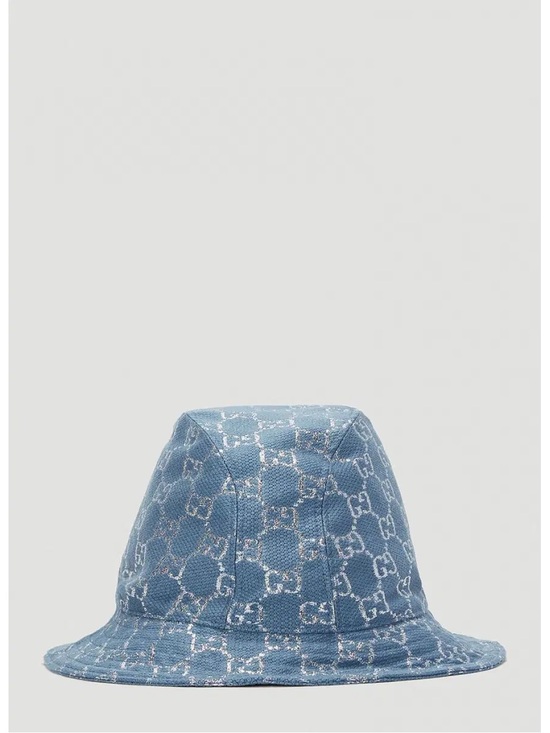 New Gucci GG supreme Monogram blue lame Bucket Hat